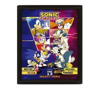 Pyramid International Poster Sonic le hérisson en 3D (Select Your Fighter) Décoration murale lenticulaire 3D avec cadre photo noir 25 x 20 x 1,5 cm - Produit officiel