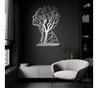 Décoration Murale Abstraite en métal argenté représentant Une Femme, représentant Un Arbre de Vie Minimaliste. Sculpture Moderne pour Salon, Chambre, Couloir et escaliers. Inspiration Nature pour la