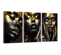 Décoration murale africaine Peinture Impression sur toile Motif femme dorée et noire Portrait Art moderne 30x40cm cadres intérieurs
