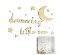 Décoration Murale Chambre Enfant Lettres Bois 15 Pièces Dream Big Little One 56x15cm Couleur Bois Naturel avec Lune et Étoiles Décor Bohème Chambre Bébé Salon Maison