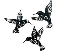 Décoration murale colibri en métal, ensemble de 9 pouces de 3 décorations concises noires à suspendre pour salon chambre salle de bain cuisine
