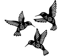 Décoration Murale Colibri Oiseau en Métal Noir, 3 Pièces 10.2in Décoration Murale en Fer Forgé Colibri, Art Mural en Métal Oiseaux