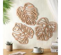 Décoration murale de style tropical, décoration murale en bois marron de feuille de palmier, décoration murale de plante verte, sculpture décorative tropicale rétro en bois à suspendre, convient pour 