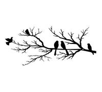 Décoration murale d'extérieur en métal à suspendre - Silhouette d'oiseaux sur branche - Feuilles noires avec oiseau - Label