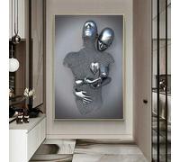 Décoration murale effet 3D en forme de coeur, sculpture abstraite en métal sur toile, peinture moderne, cadeau de Saint-Valentin