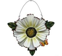 Décoration murale en fer à suspendre Motif tournesol Blanc 38 x 30 cm