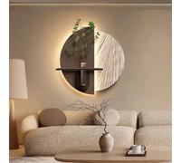 Décoration Murale en grès avec lumière LED, Sculpture décorative Murale avec Vase et Plante Artificielle, Tableau décoratif 3D, Moderne et Simple, pour Salon, entrée, Bureau, hôtel (Marron 2