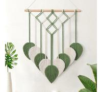 - Décoration murale en macramé - Tapis mural bohème - Fait à la main et élégant - Vert - Motifs de feuilles naturelles - Parfait pour le salon et la chambre