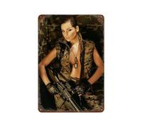 Décoration murale en métal - 20,3 x 30,5 cm - Fille militaire sexy avec pistolet - Plaque en métal vintage (3)