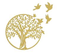 Décoration murale en métal Arbre de vie, arbre de vie et 3 oiseaux ronde, pour chambre, jardin extérieur,D'or,49CM