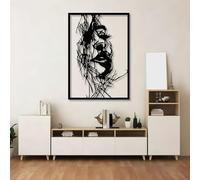 Décoration Murale en métal, Art Mural Abstrait représentant Un Visage de Femme, Style Minimaliste Moderne, Cadeau de Pendaison de crémaillère, 105 x 74 cm (41 x 29 Pouces), Noir