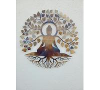 Décoration murale en métal Bouddha élégant - Décoration spirituelle avec arbre de vie - Parfait pour la méditation, le yoga et la guérison - Cadeau attentionné