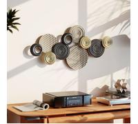 HOMCOM Décoration murale en métal moderne, sculpture murale en métal, design unique à plusieurs disques, suspendu décor pour salon, chambre à coucher, bureau, 100 x 50 cm, kaki et noir