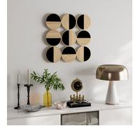 HOMCOM Décoration murale en métal moderne, sculpture murale en métal géométrique, design unique à plusieurs disques, suspendu décor pour salon, chambre à coucher, bureau, 60 x 60 cm, naturel et noir