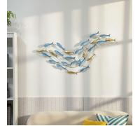 Décoration murale en métal - HOMCOM - motif de poisson unique - 100 x 50 cm - bleu clair