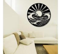 Décoration Murale en métal Noir « Lever de Soleil », Grande œuvre d'art Minimaliste bohème en métal, Sculpture Abstraite Moderne pour Salon, Chambre, Couloir et escalier (Style 1)
