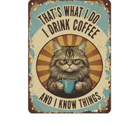 Décoration murale en métal - Panneau en étain - Motif chat - Vintage - Art vintage - Pour jardin, magasin, café - 20,3 x 30,5 cm - Avec cadre en métal noir - Plaques en aluminium imprimées