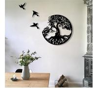 Décoration murale - L'arbre de vie - 3 oiseaux - Métal noir - Style contemporain - À suspendre
