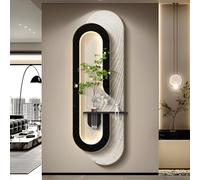 Décoration Murale LED 3D, Peinture Artistique en grès, Sculpture Suspendue pour entrée avec Vase en Verre et Verdure Artificielle, Alimentation Murale créative (39,4 po L x 13,8 po l)