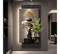 Décoration murale LED 3D - Sculpture d'arbre d'argent avec télécommande et vase décoratif, décoration d'intérieur texturée pour salon et entrée, 50 x 100 cm / 19.69in x39.37in