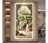 Décoration Murale LED 3D, Tableau Artistique En Porcelaine Cristal Moderne | Avec télécommande, motif inspiré des montagnes, finition en porcelaine cristal, pour salon et chambre(B,23.6*47.2in)