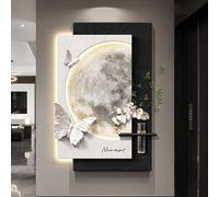 Décoration Murale LED 3D Vision, Peinture d'art Moderne et Luxueuse en grès pour entrée, Sculpture Murale 3D en grès représentant la Lune, fresque Murale pour Couloir (Noir 2 70x100cm/27.5x3