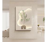 Décoration Murale LED en grès, Tableau décoratif, Sculpture Murale 3D avec Plante Artificielle, Lampe Moderne pour Salon, Hall d'entrée, Couloir (Blanc 1 70 * 100cm/27.5 * 39.4in)