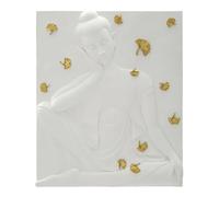 Décoration Murale Bouddha rectangulaire en Polyrésine 46x55.5 cm Blanc et Or
