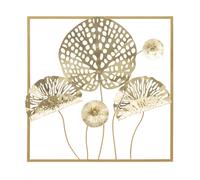 Mauro Ferretti – Panneau en fer "Fleurs d'or" – Décoration murale dorée 50x5x50 cm