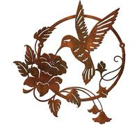 Décoration Murale Métal Colibri, Fer Forgé 32x32 cm, Marron, Pour Jardin Terrasse Salon