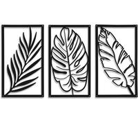 Décoration murale métallique Unyqoos®, ensemble de 3 pièces, plaque d'acier peinte en noir mat, design minimaliste moderne, inclut du ruban adhésif double face, des vis et des chevilles