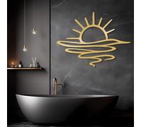 Décoration Murale Minimaliste en métal représentant Un Soleil et l'océan au Coucher du Soleil, Sculpture Moderne pour Salon, Chambre, Couloir et escalier (Or 76 cm x 76 cm)