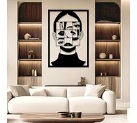 Décoration Murale Minimaliste Moderne en métal, représentant Un Visage de Femme, Style Abstrait pour Chambre de Femme, Sculpture Picasso, à Suspendre dans Le Salon (Noir, 76 x 54 cm)