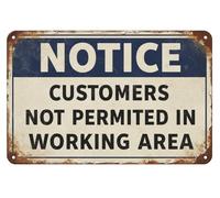 Décoration murale Osha - customers Not Permitted In Work Area - Panneau d'entrée et de sortie - Panneau en métal transparent - 20,3 x 30,5 cm - Panneaux vintage - Plaques en aluminium imprimées