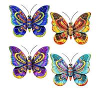 Décoration Murale Papillon en métal pour Extérieur, Terrasse, Balcon | Sculptures colorées de papillons d'art en fer, ornements suspendus(Mix color-4PCS)