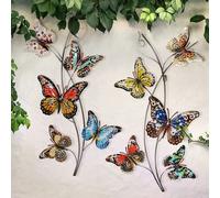Décoration murale papillons décoration de jardin mur métal papillons décoration extérieur, coloré, LxHxP 38x72x3 cm, lot de 2