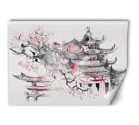 Décoration Murale Poster XXL Japon 200x134 cm Papier intissé Monastère Fleur de cerisier Murale Design art numérique