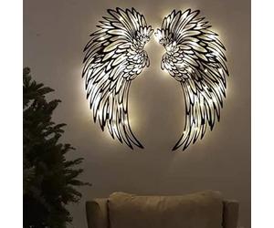 Décoration murale - QIILU - Ailes d'ange métalliques - LED - 46x20.8 cm - Lumière chaude