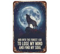 Décoration murale rétro en métal avec inscription « Find Your Soul Wolf » - Plaque d'art vintage pour rues en fil barbelé, clôtures, forêts, jardins, porte - 20,3 x 30,5 cm - Avec cadre en métal noir