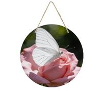 Décoration murale ronde en bois avec papillon blanc rustique vintage fait à la main pour décoration murale d'intérieur pour chambre à coucher, salon, ferme, salle de bain