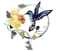 Décoration murale ronde en métal en forme de colibri, décoration murale en métal, silhouette artistique pour cadeau(31x32cm)(bleu)