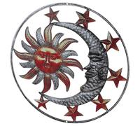 Décoration Murale Soleil et Lune en Fer, 1 Pièce, Marron | Applique Murale Artisanale, pour Extérieur et Couloir, Style Réaliste, Présent Créatif