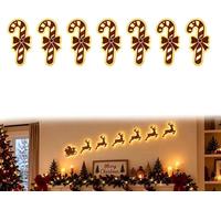 Décoration murale sur le thème de Noël : Père Noël et rennes - 7 pièces - Éclairage LED - Lumière blanc chaud - Design 3D - Bois - Vert olive