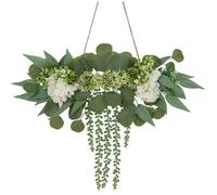 Décoration murale suspendue - OAIRSE - Eucalyptus - Bois massif - Perles et franges tissées - Prête à suspendre