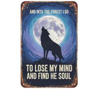 Décoration murale vintage en étain « Find Your Soul Wolf » - Plaque d'art vintage pour maison, bar, pub, café, ferme, 20,3 x 30,5 cm avec cadre en métal noir - Plaques en aluminium imprimées