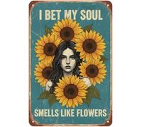 Décoration murale vintage en étain « I Bet My Soul Smells Like Flowers » - Plaque d'art vintage pour jardin, magasin, café - 20,3 x 30,5 cm - Avec cadre en métal noir - Plaques en aluminium imprimées
