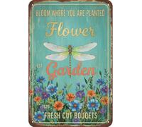 Décoration murale vintage en étain - Motif libellule If I Had A Flower - Plaque d'art vintage pour jardin, magasin, café, 20,3 x 30,5 cm - Plaques en aluminium imprimées