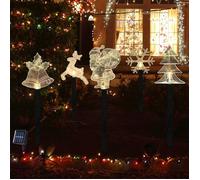 Decoration Noël Exterieur, 5 Pièces Cloches, Élan, Père Noël, Arbre de Noël, Flocon de Neige Lampe Solaire Extérieur de Jardin