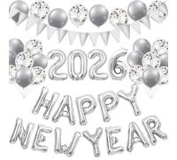Decoration Nouvel An 2026,Ballon 2026 Argenté,Happy New Year 2026,Decoration Bonne Annee 2026,Banniere Nouvel an 2026,Decorations Jour de l An