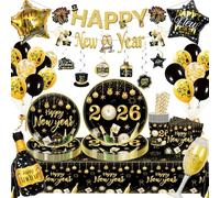 Decoration Nouvel An 2026, Décoration De Fête Du Nouvel An 2026 Avec Assiettes, Tasses, Happy New Year Bannières, Serviettes En Papier, Nappe, Ballons Pour Deco Nouvel An 2026